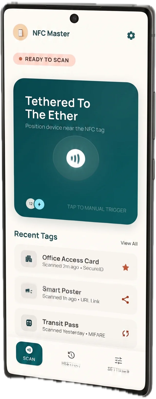 App NFC Master a mostrar a leitura de uma pulseira NFC em tempo real